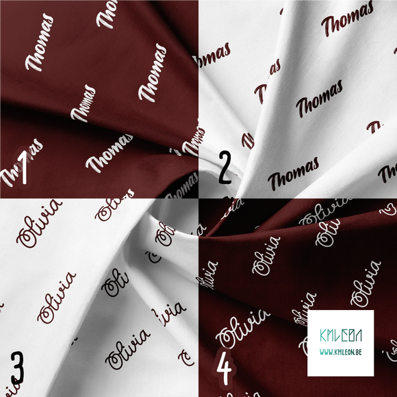 Personalised fabric in dark maroon