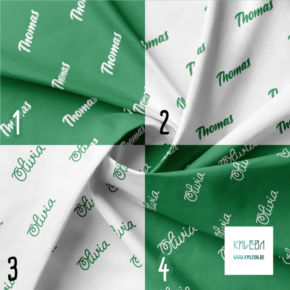 Personalised fabric in seaweed green