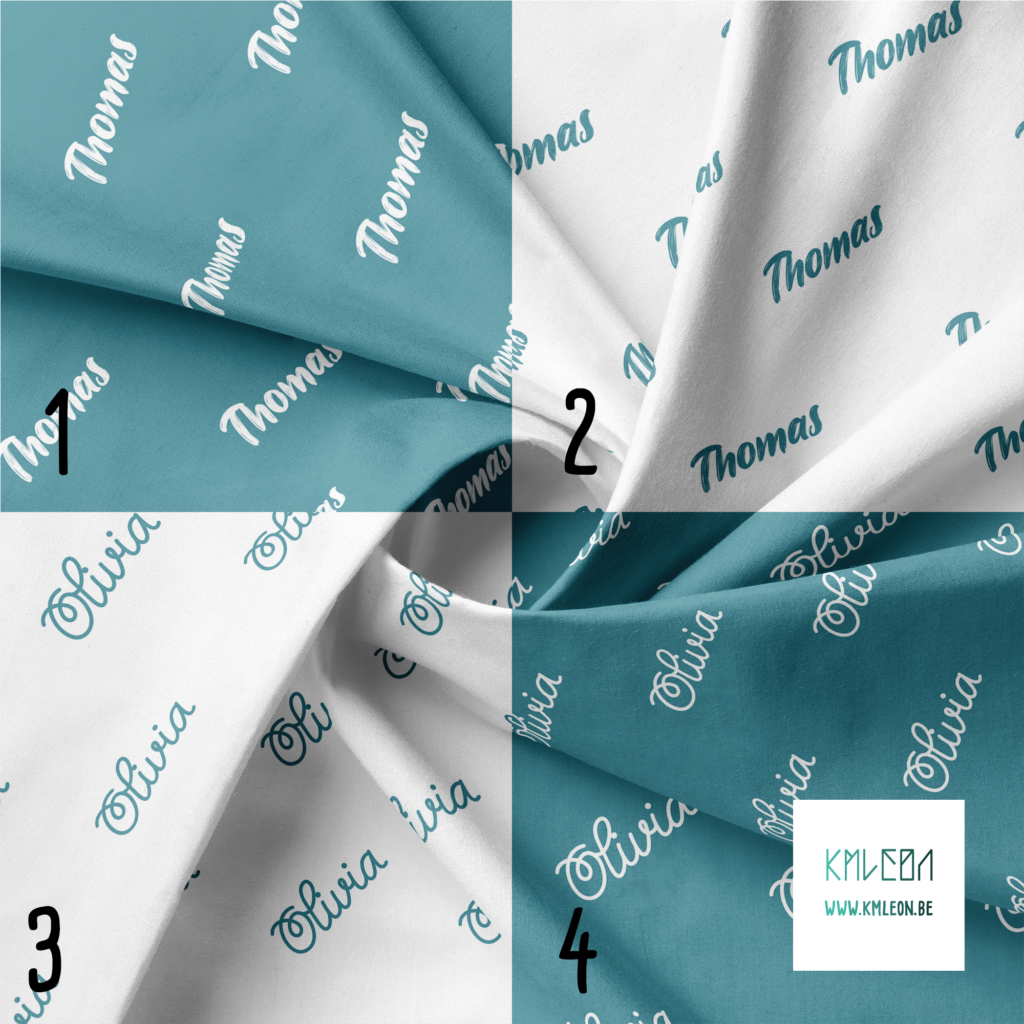 Personalised fabric in ocean teal