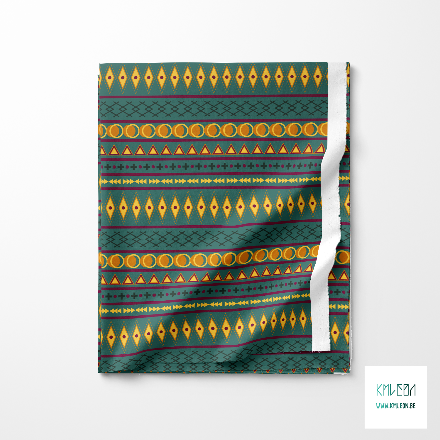 Geometric shapes in green, orange, yellow and purple fabric