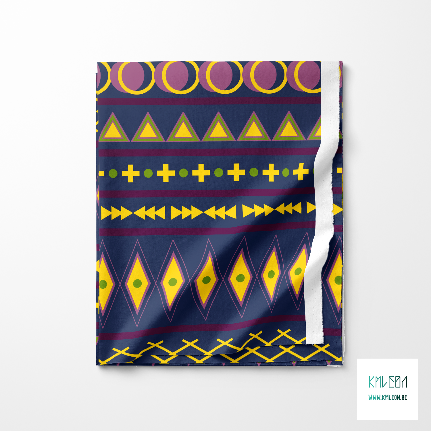 Geometric shapes in yellow, green, purple and pink fabric (Large scale)