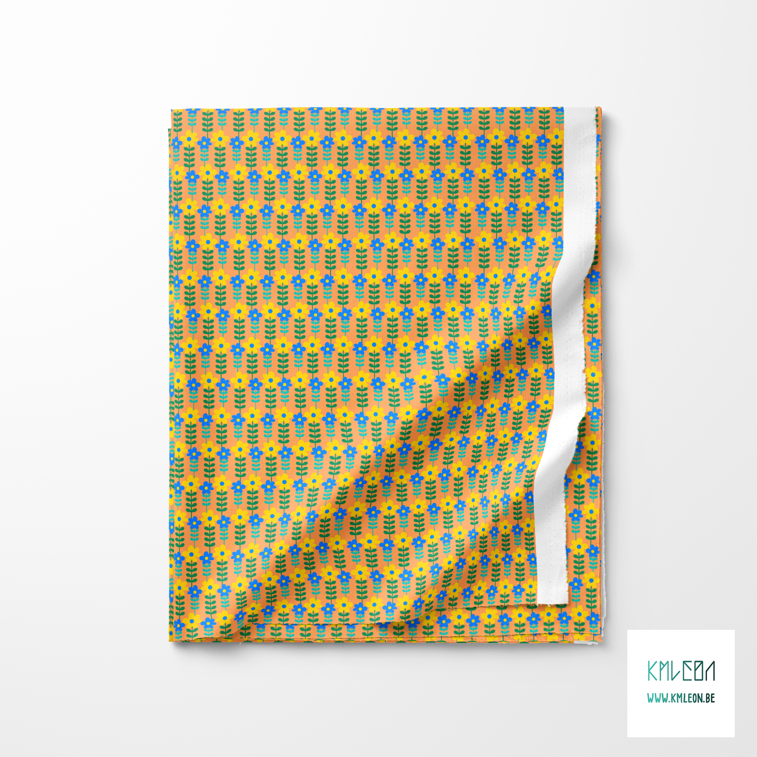 Yellow, blue and green flowers fabric