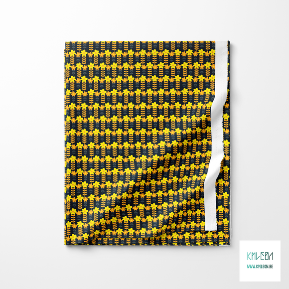 Yellow, orange and grey flowers fabric