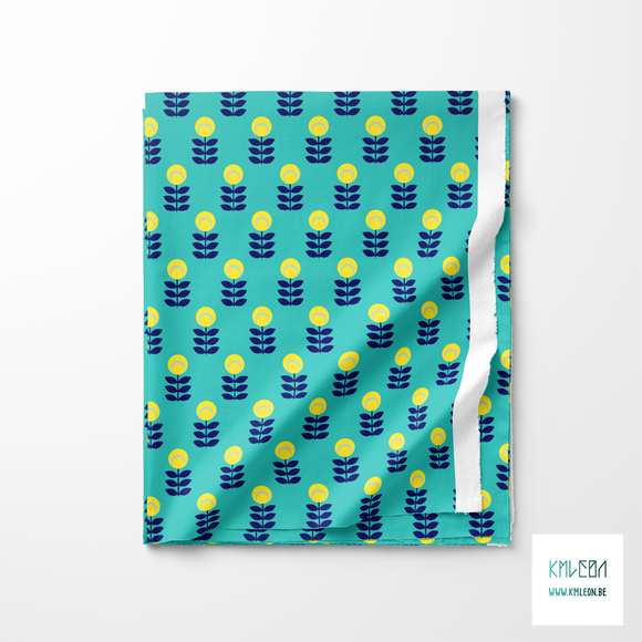 Yellow and blue scandi flowers fabric