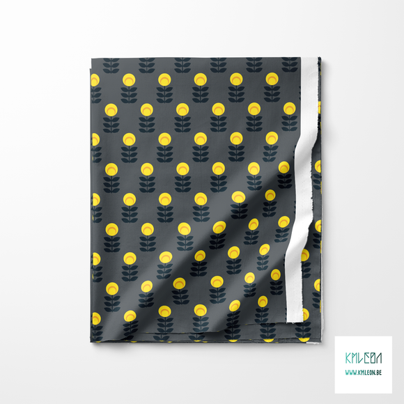 Yellow and dark teal scandi flowers fabric