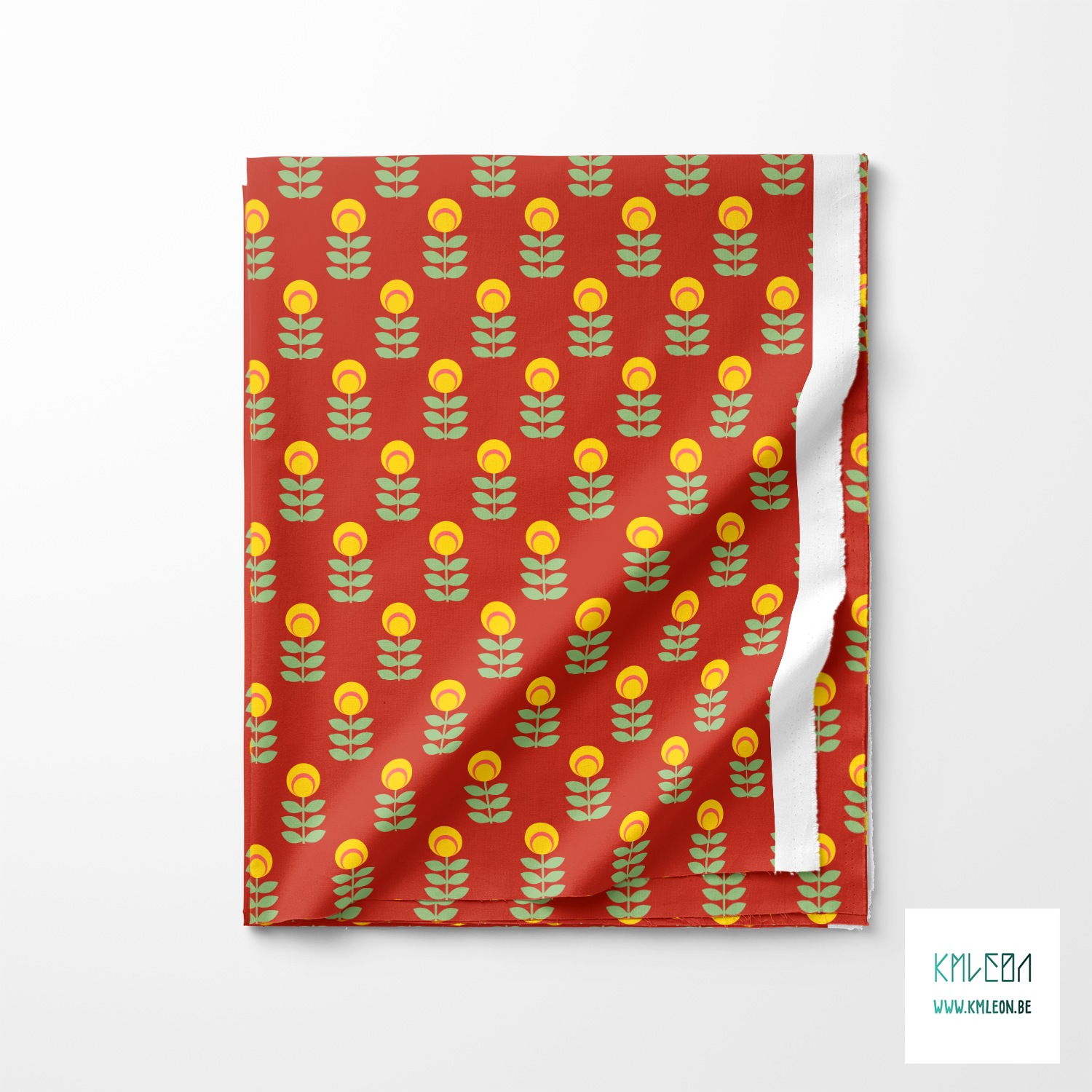 Yellow and green scandi flowers fabric