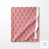 Pink and green scandi flowers fabric