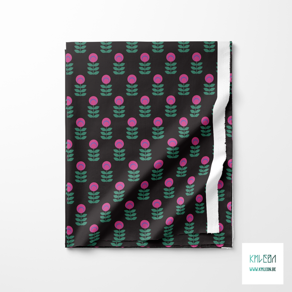 Pink and green scandi flowers fabric