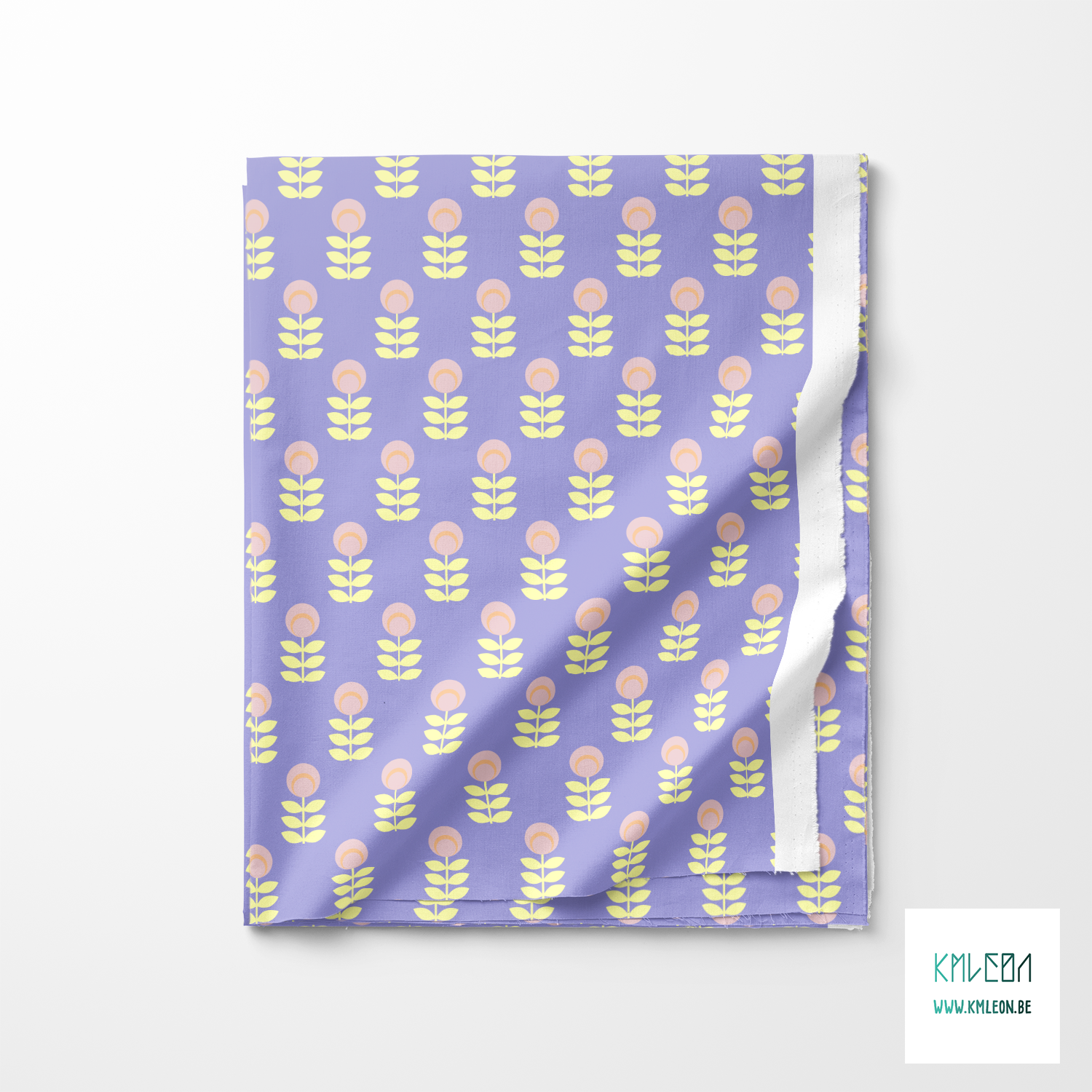 Pink and yellow scandi flowers fabric