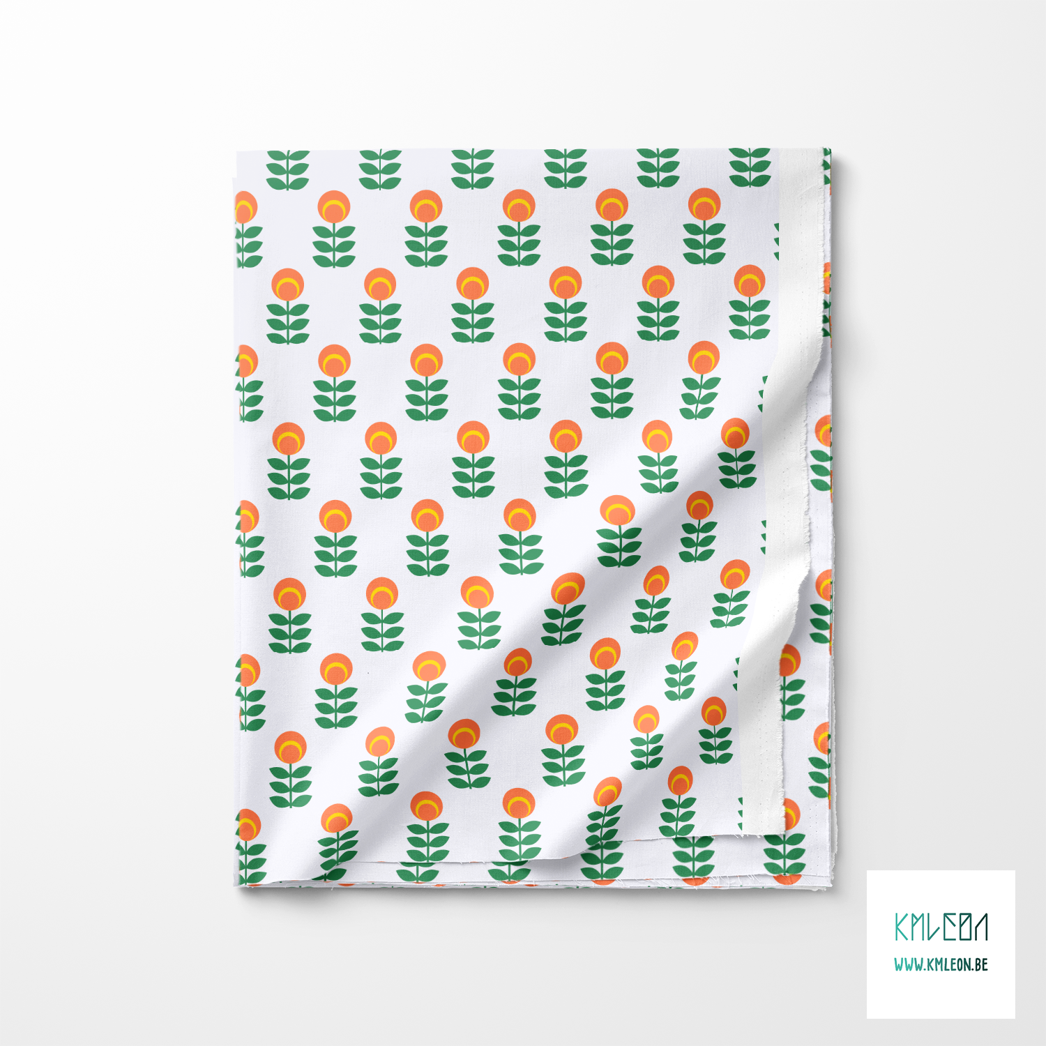 Orange and green scandi flowers fabric