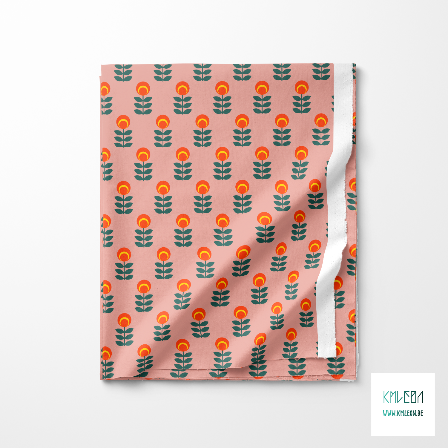 Orange and green scandi flowers fabric