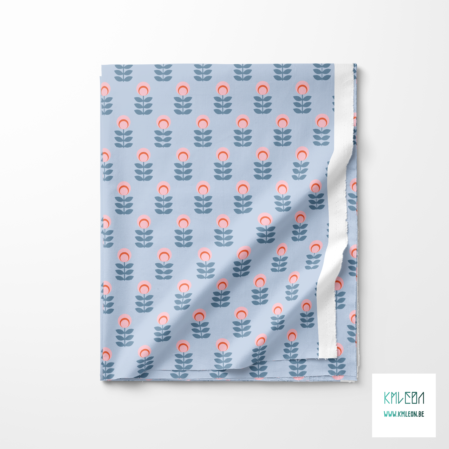 Pink and blue scandi flowers fabric