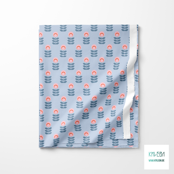 Pink and blue scandi flowers fabric