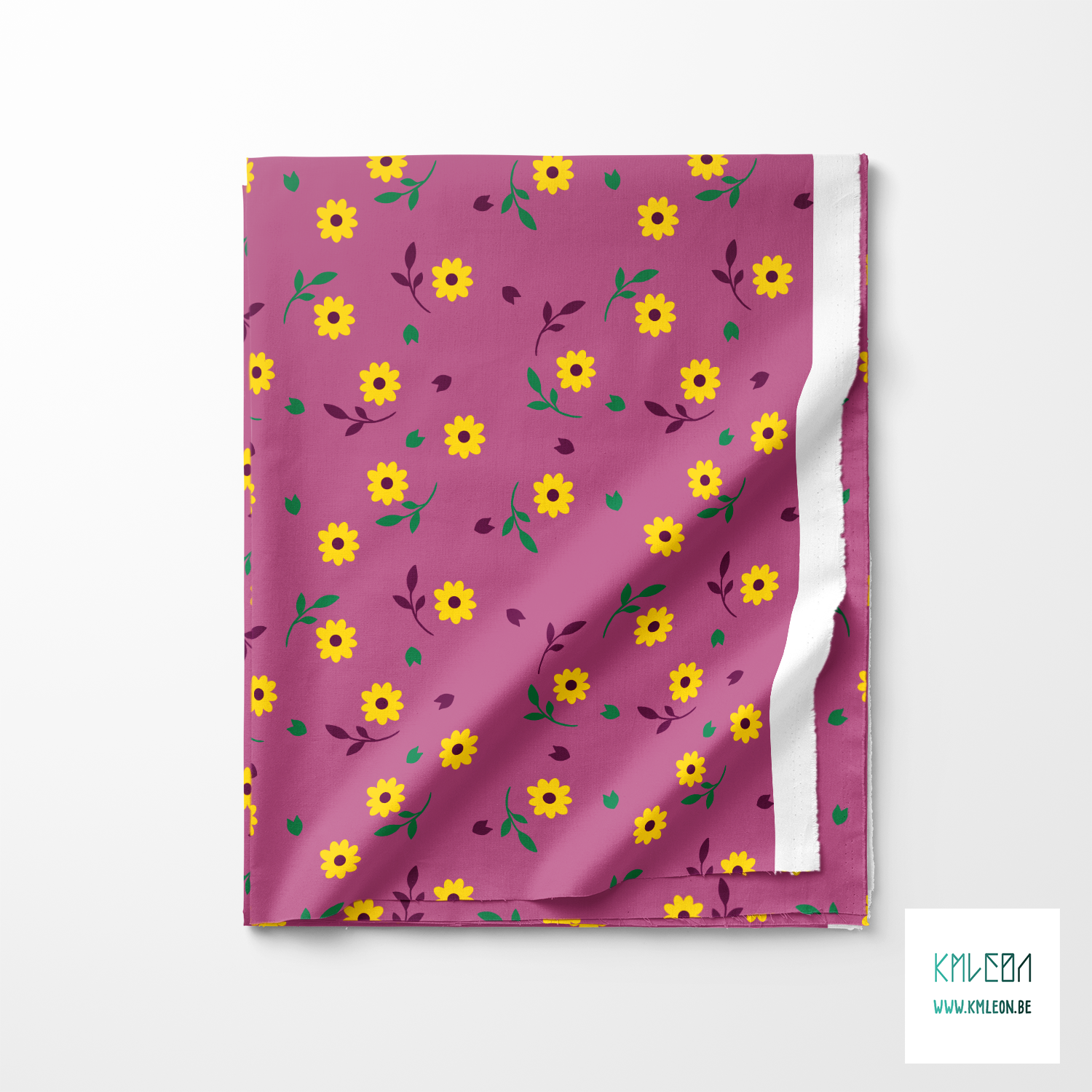 Yellow, purple and green flowers and leaves fabric