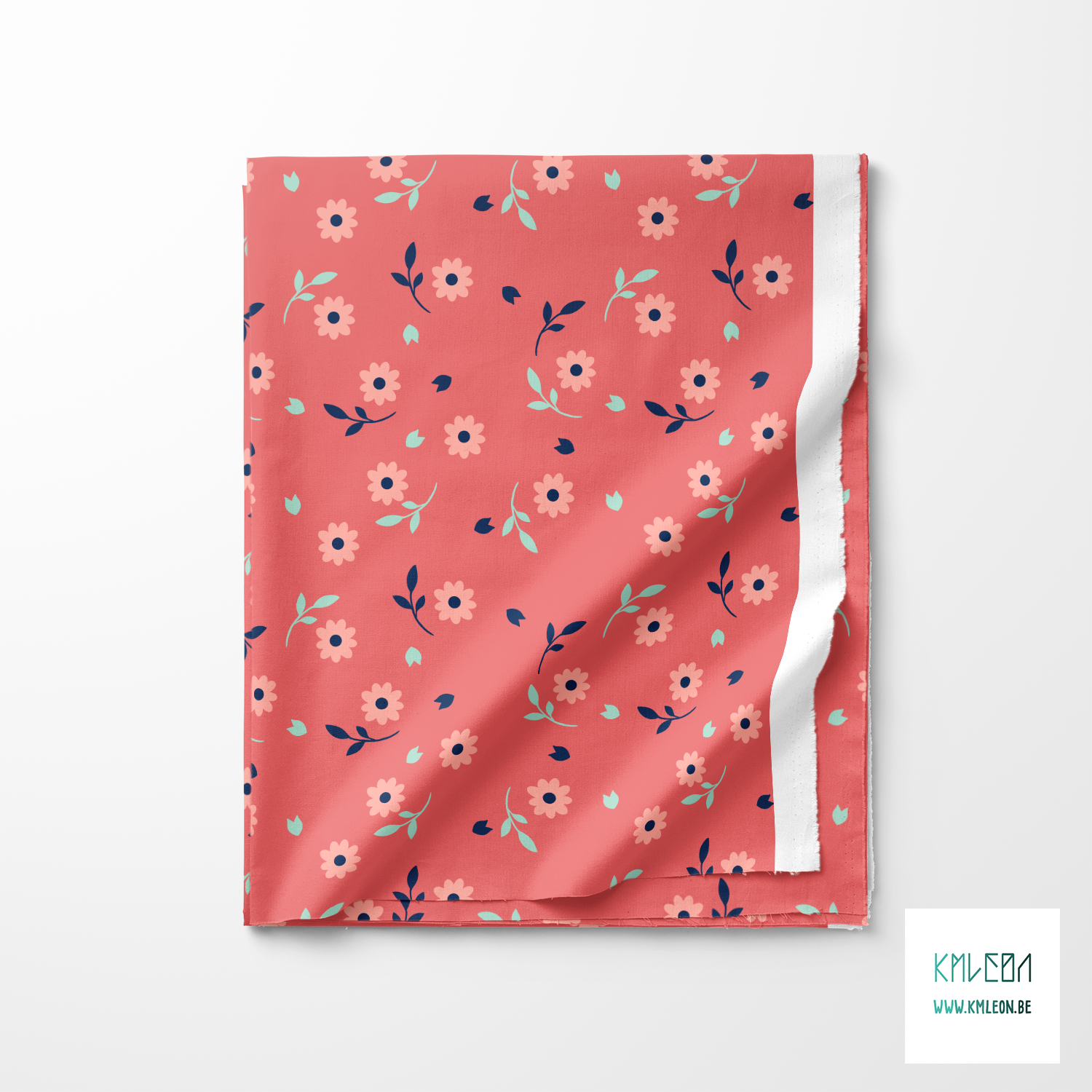 Pink, mint green and navy flowers and leaves fabric