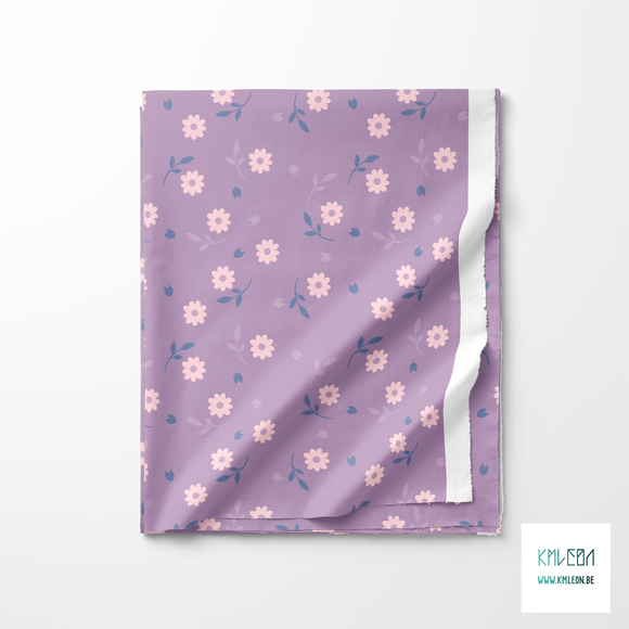 Pink, purple and blue flowers and leaves fabric