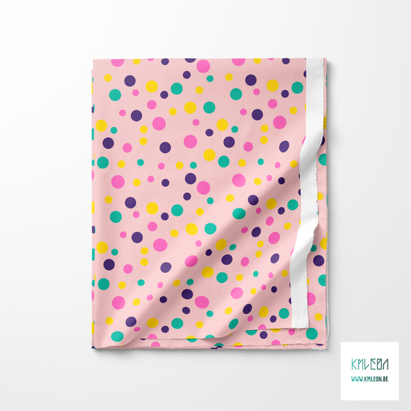 Random yellow, green and pink polka dots fabric