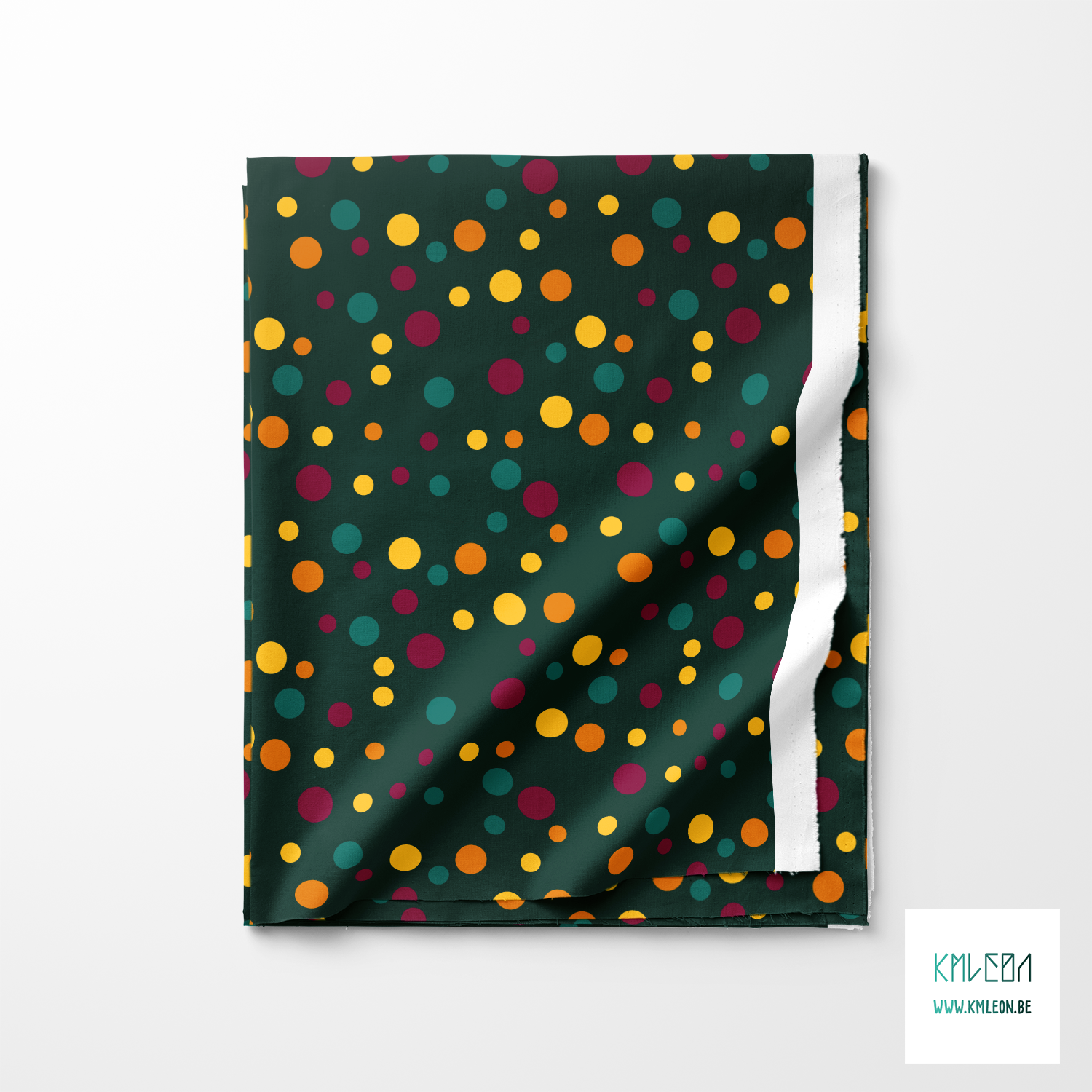 Random purple, yellow, orange and green polka dots fabric