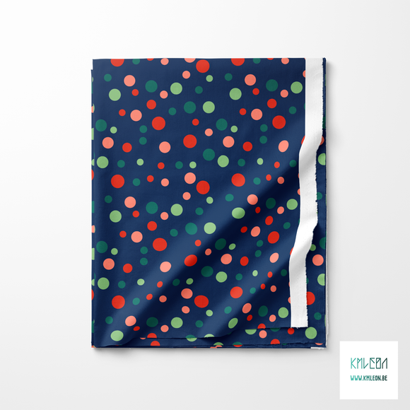 Random red, coral and green polka dots fabric