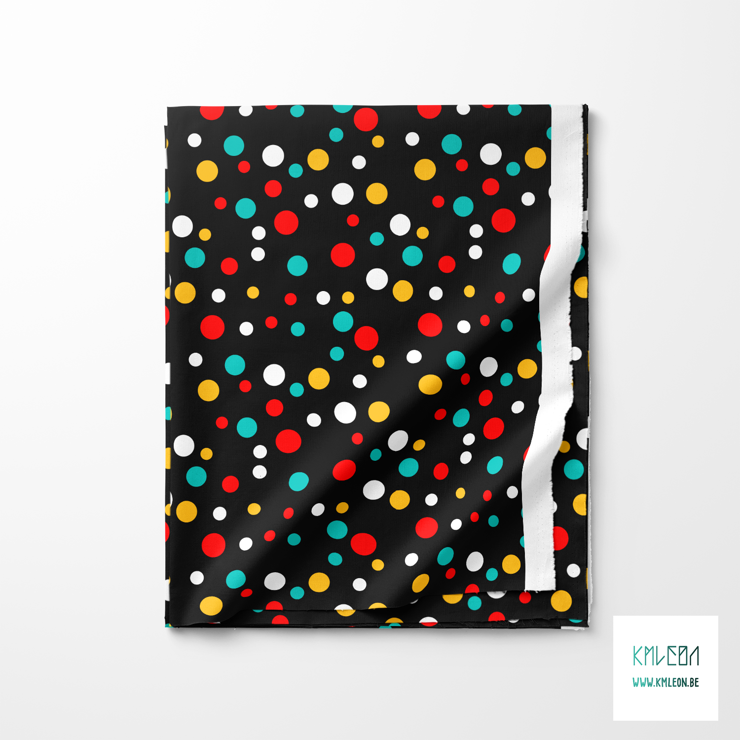 Random teal, yellow and red polka dots fabric