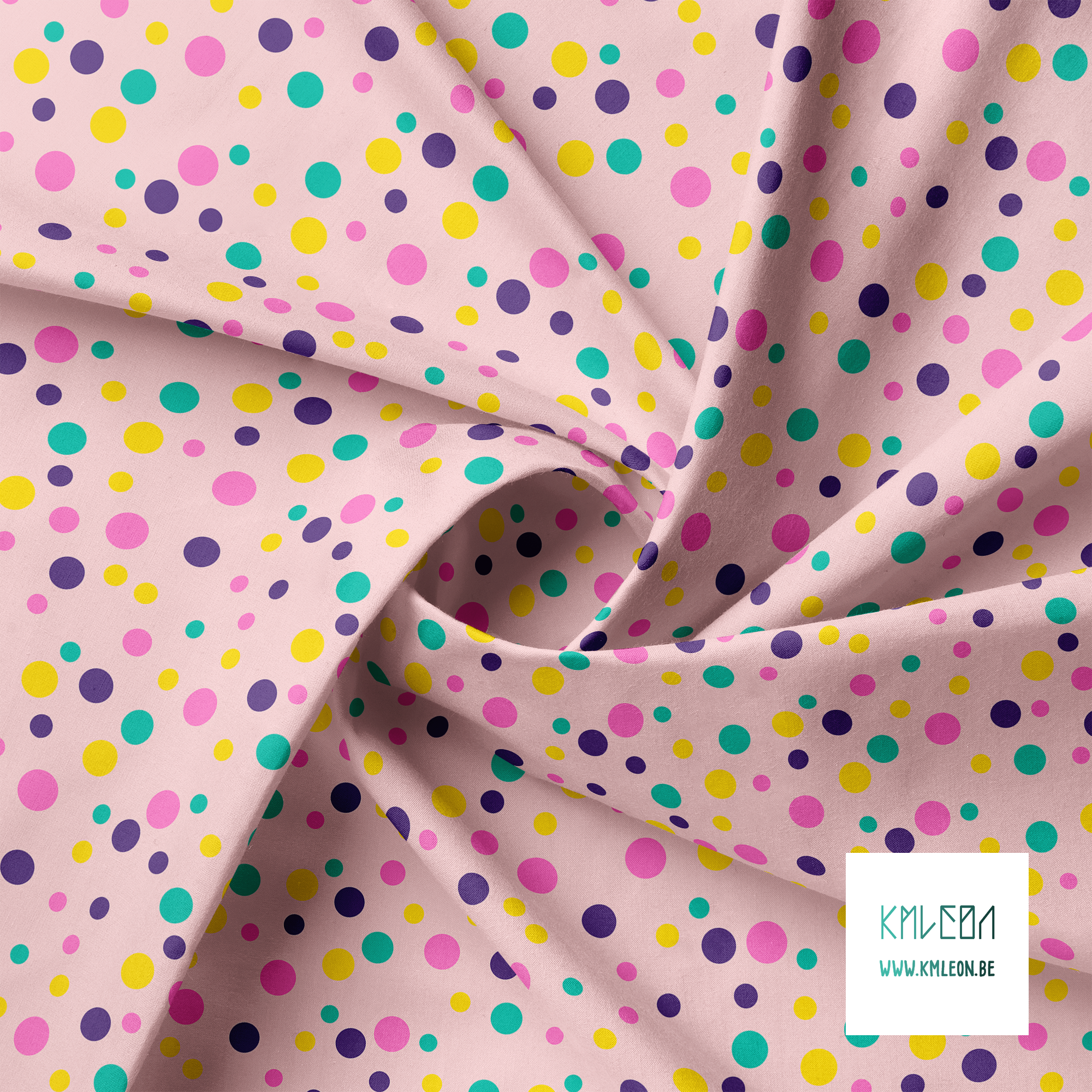 Random yellow, green and pink polka dots fabric