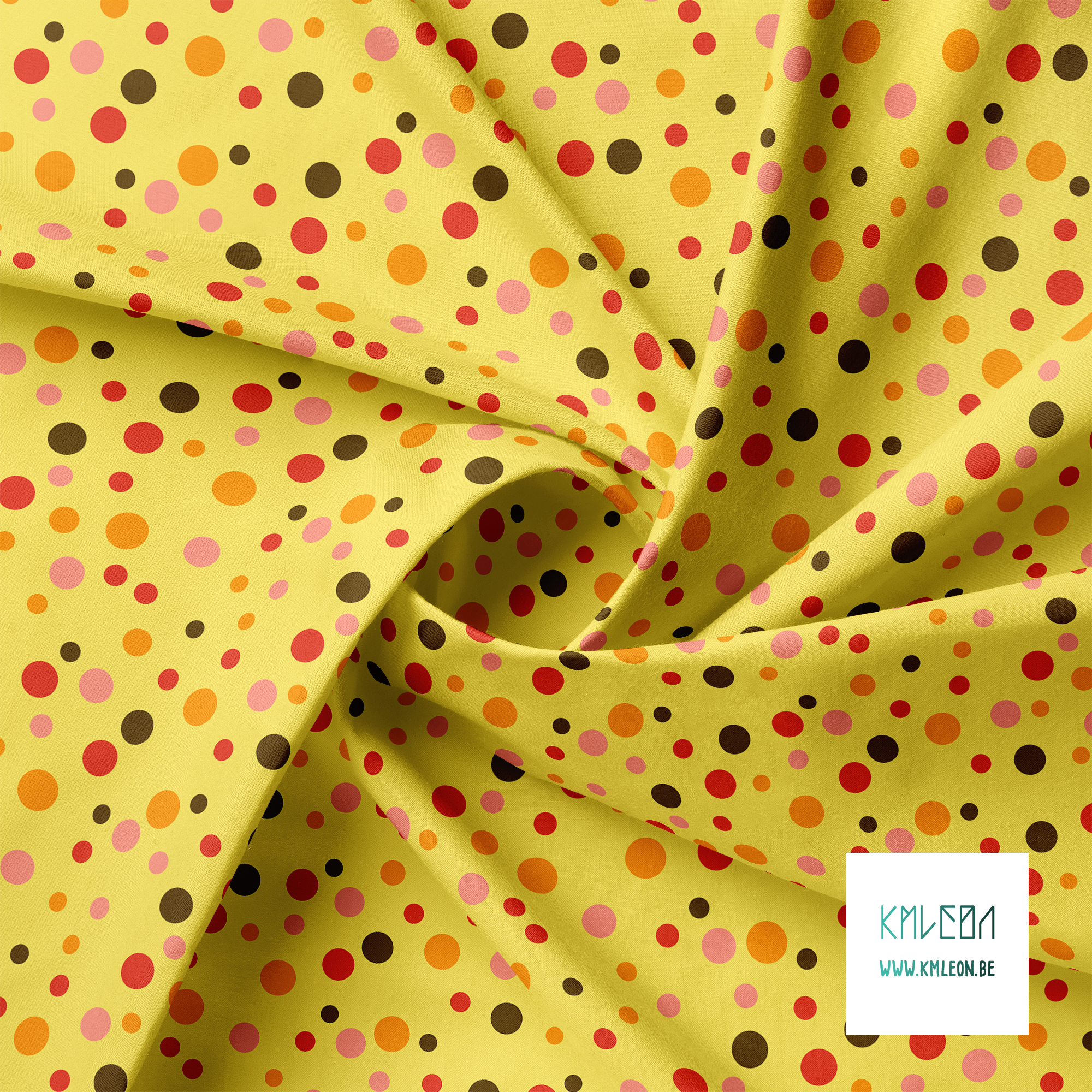 Random brown, orange and red polka dots fabric