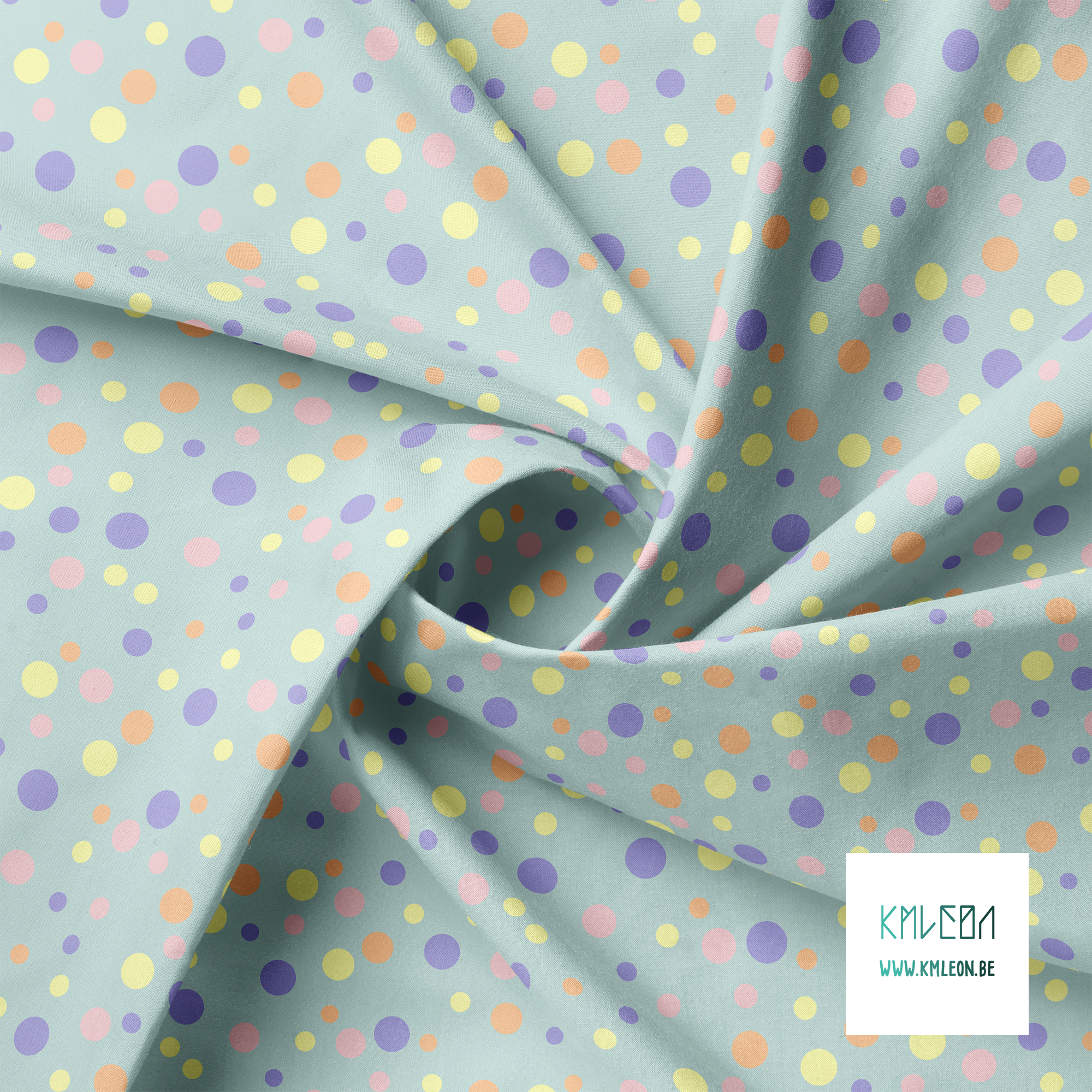 Random yellow, purple and pink polka dots fabric