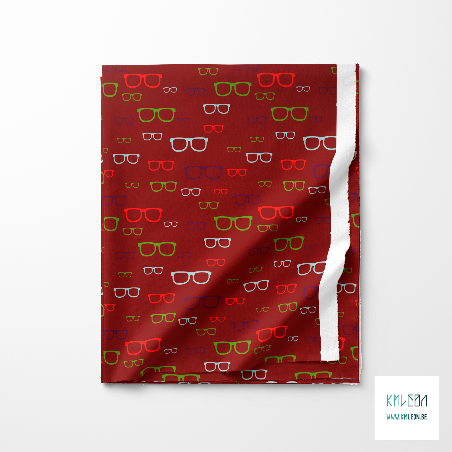 Red, purple, green and light blue glasses fabric