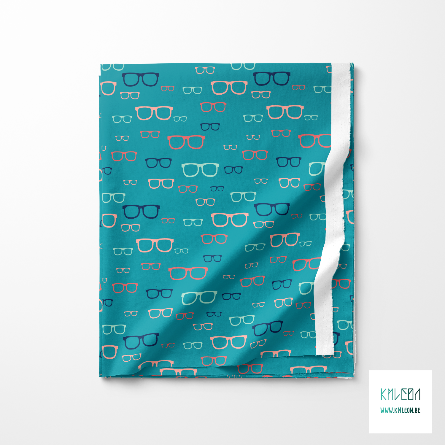 Mint green, pink and navy glasses fabric