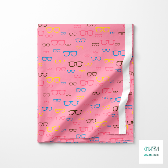 Brown, blue, pink and yellow glasses fabric