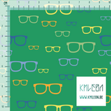 Yellow, orange, green and blue glasses fabric