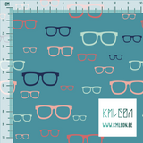 Mint green, pink and navy glasses fabric