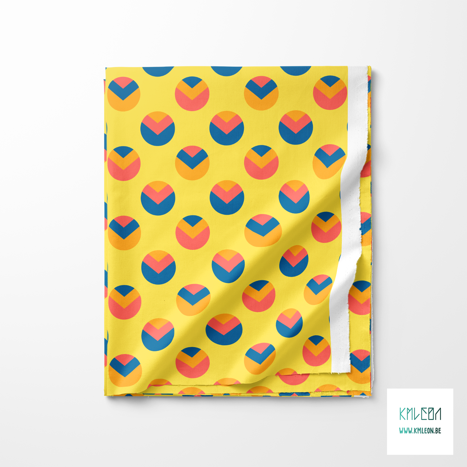 Orange, coral and blue circles and triangles fabric