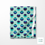 Blue, navy and teal circles and triangles fabric