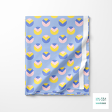 Yellow, pink and periwinkle circles and triangles fabric