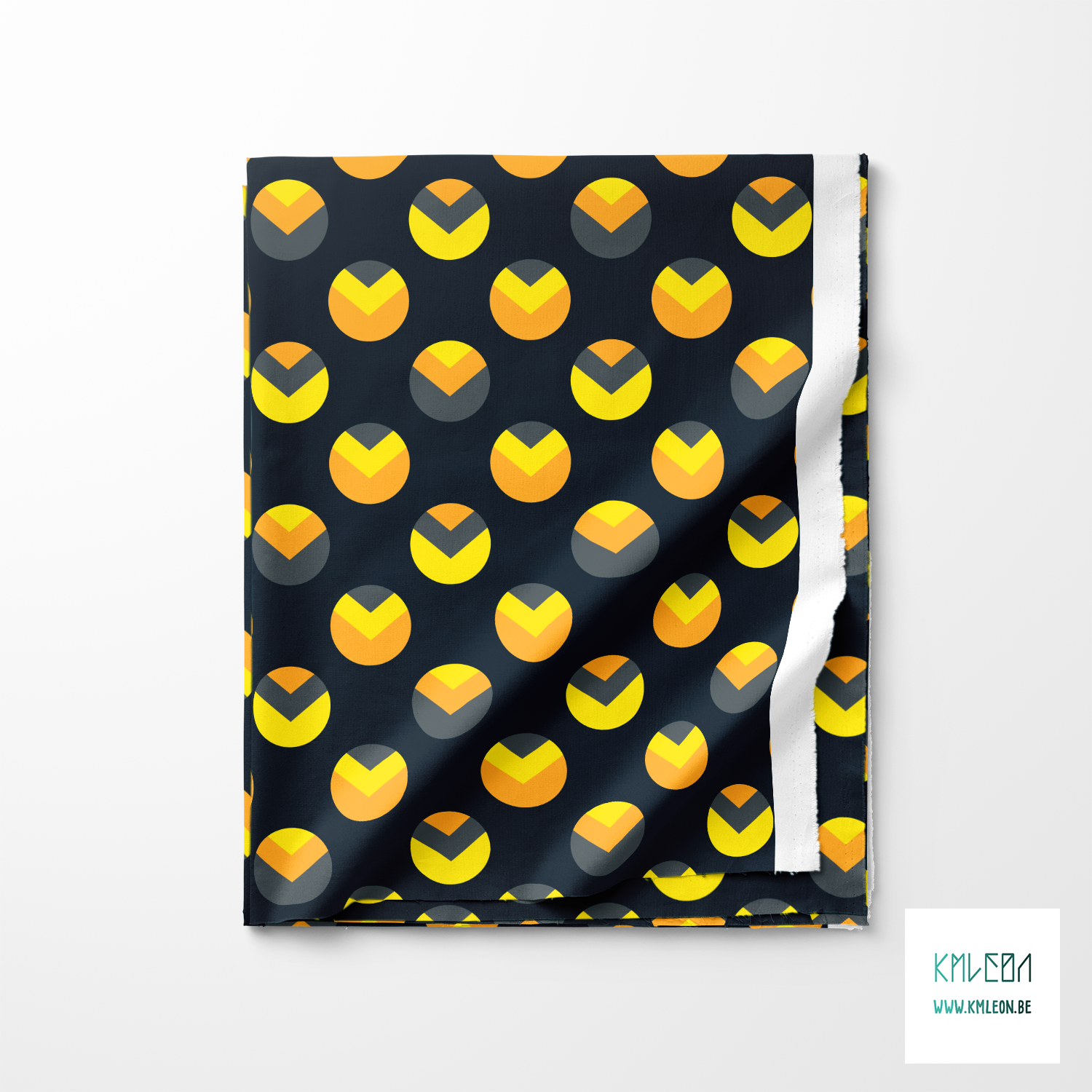 Grey, orange and yellow circles and triangles fabric