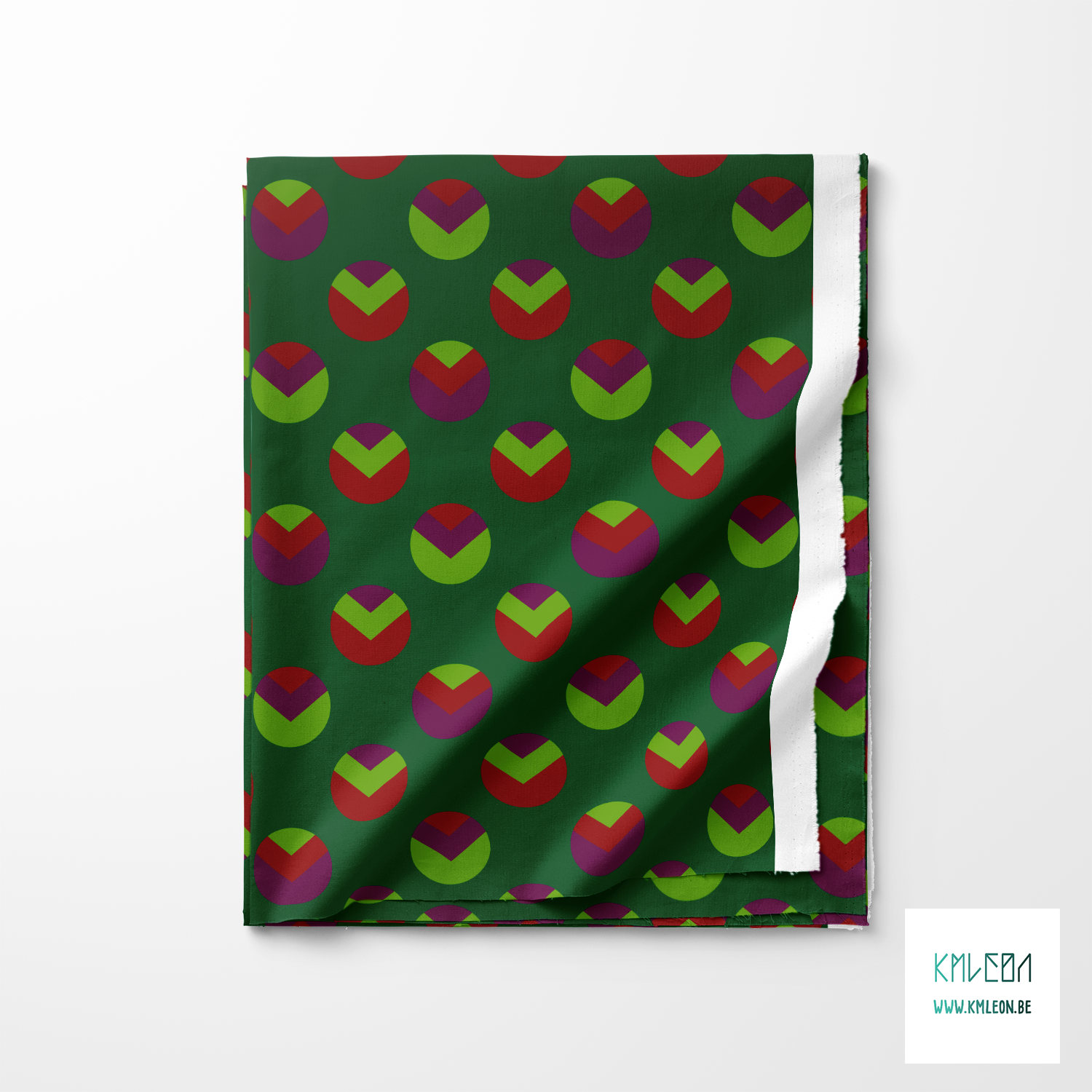 Purple, green and red circles and triangles fabric