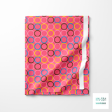 Random blue, pink and brown circles fabric