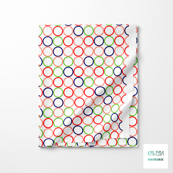 Random green, blue, pink and red circles fabric