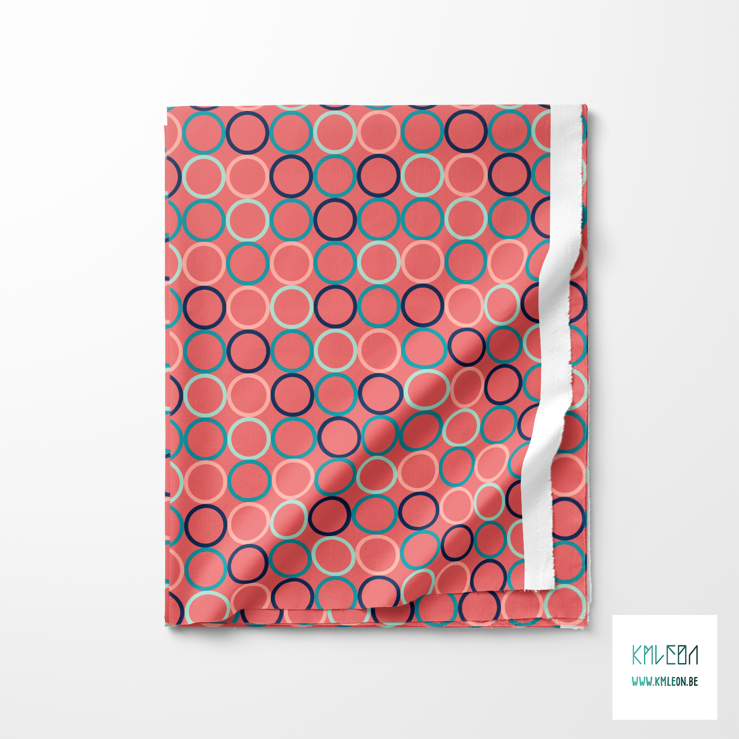 Random pink, navy, teal and mint green circles fabric