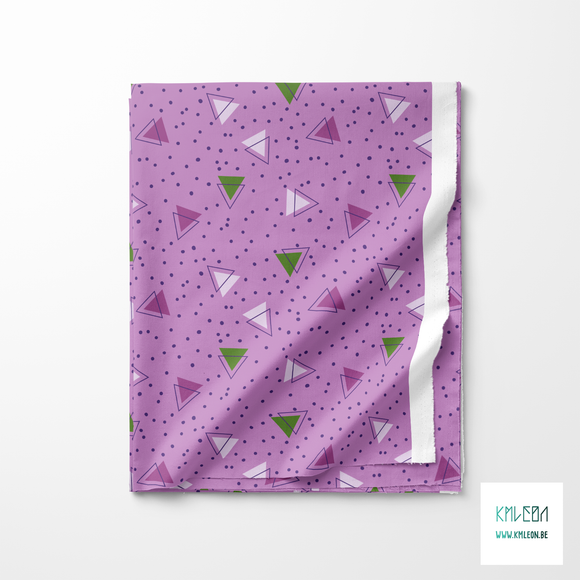 Purple and green triangles and purple dots fabric