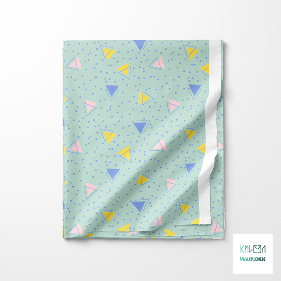 Pink, yellow and periwinkle triangles and periwinkle dots fabric