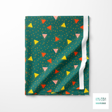 Yellow, pink and orange triangles and orange dots fabric