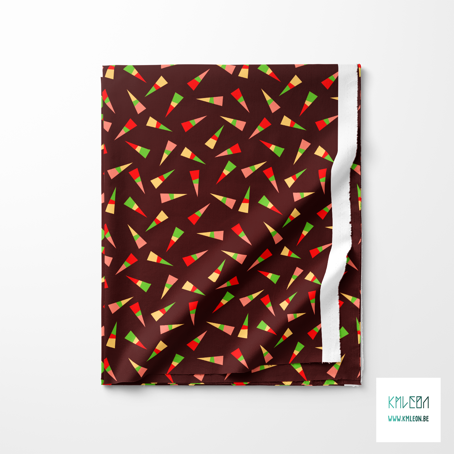 Yellow, green, red and pink triangles fabric