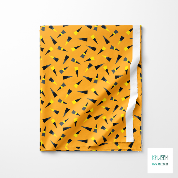 Orange, yellow and dark teal triangles fabric