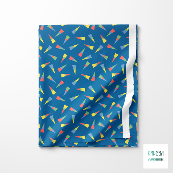 Yellow, green, blue and coral triangles fabric