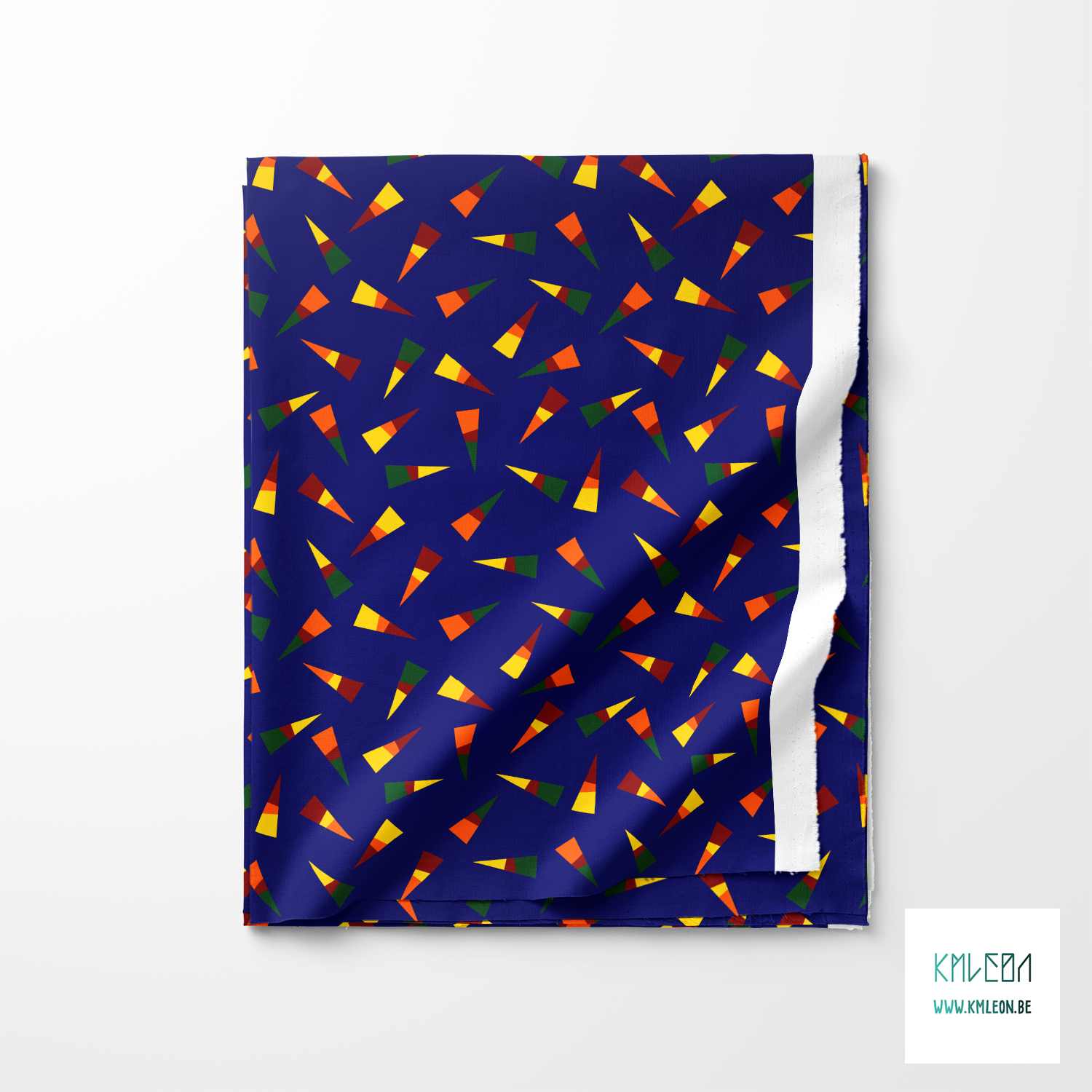 Yellow, red, orange and green triangles fabric