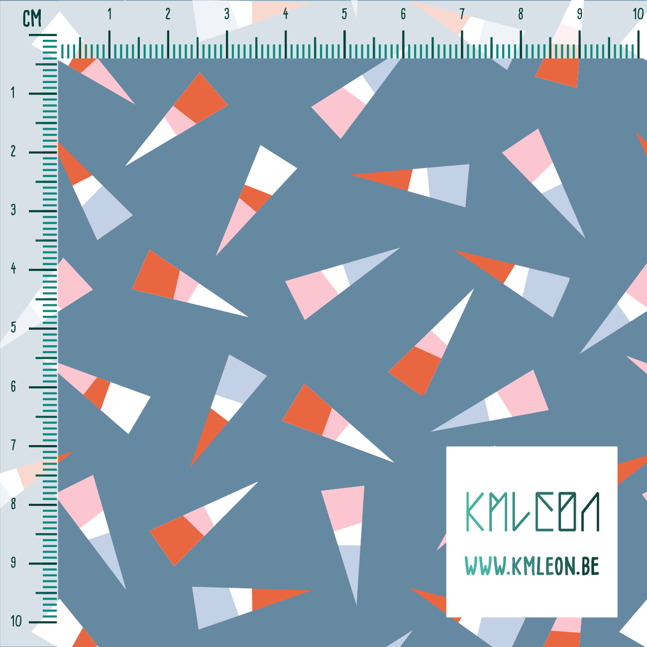 Orange, pink, blue and white triangles fabric