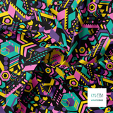 Pink, purple, yellow and teal jumbled geometric shapes fabric