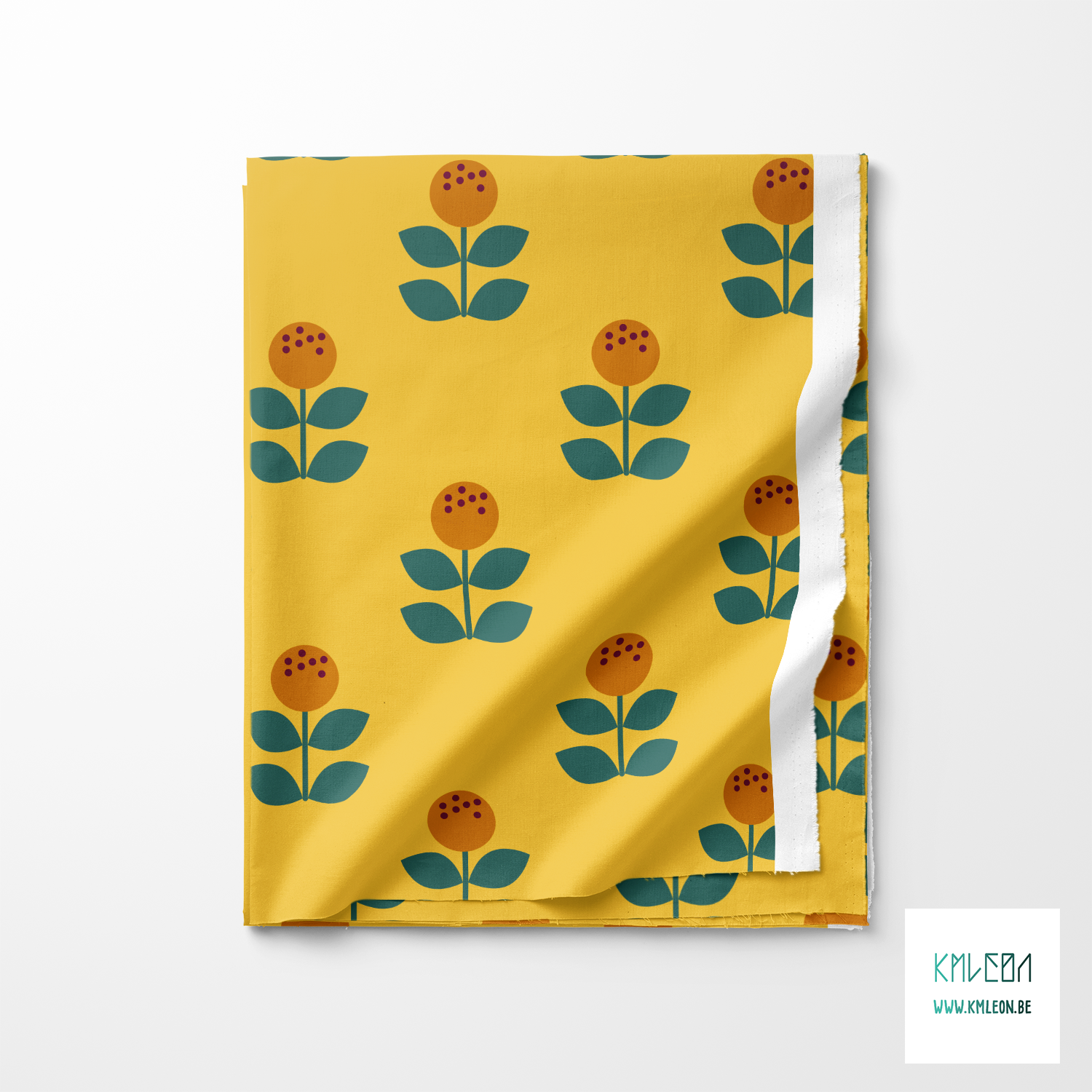 Large orange and green flowers fabric